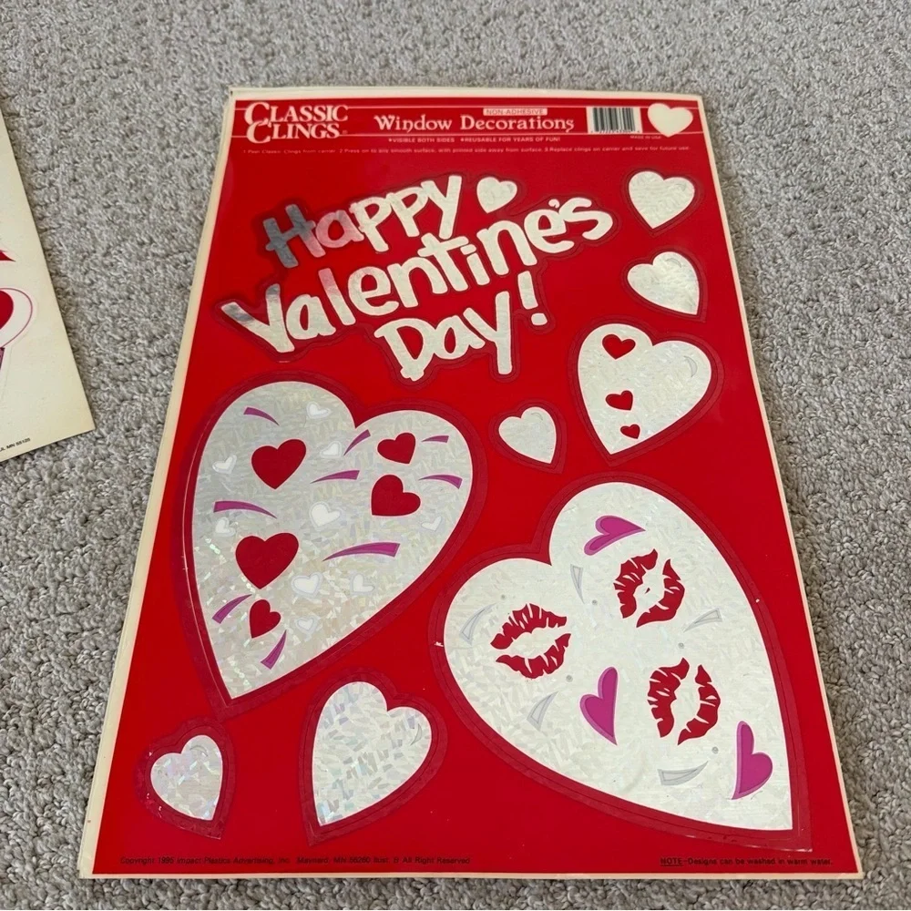Vintage Valentine Window Decorations Color Clings Static Holiday Decor Lot 6x